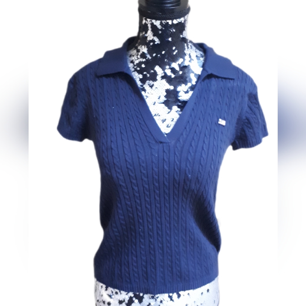 Ralph Lauren Navy Blue Cable Knit Short Sleeve Top
